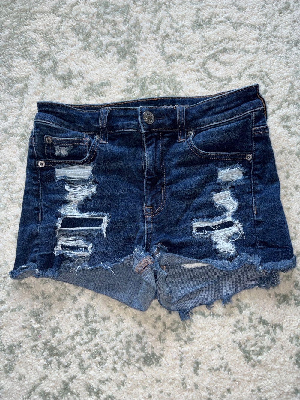 American Eagle Outfitters Dark Indigo Ripped Jean Shorts